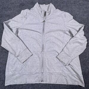 LL Bean Womens 2X Full Zip Sweatshirt Jacket Light Gray Mock Neck French Terry